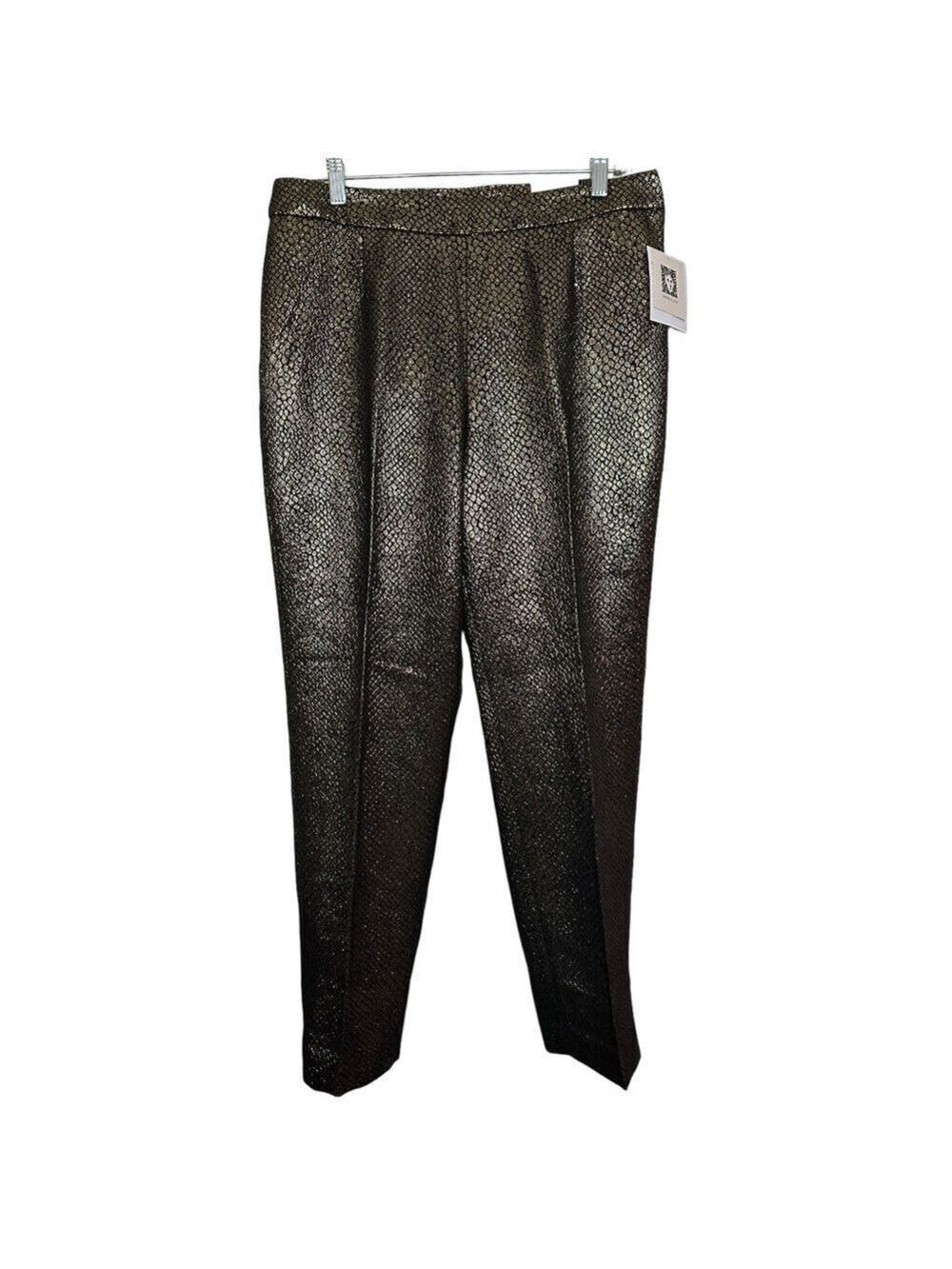 Anne Klein Metallic Snakeskin Gold & Black Ankle Length Cigarette Trouser Pants